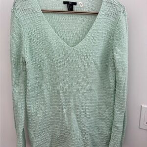 H&M Light Mint Open-Knit V-Neck Sweater